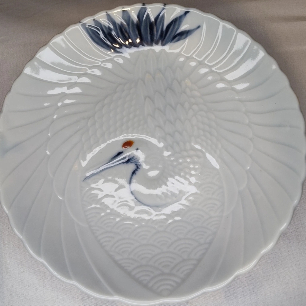 Meiji (1865-1912) Red Dot Crane Plate EXCELLENT CONDITION